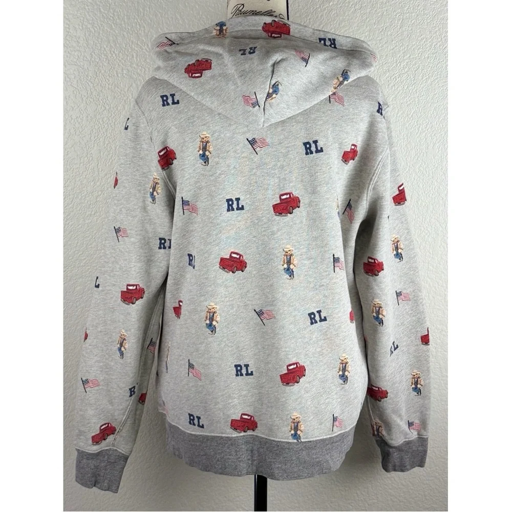Ralph Lauren Polo Country Boy’s Grey Graphic Polo Bear W/ Truck Hoodie, size XL
